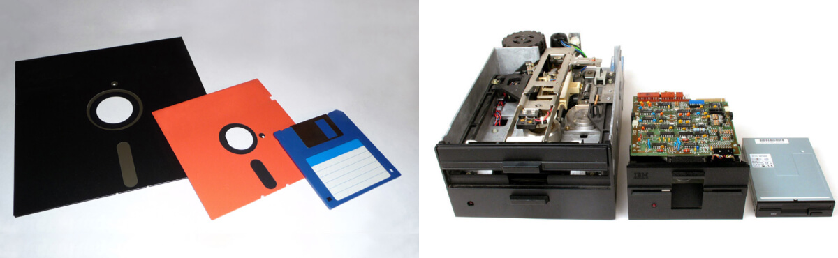 Ba kích thước của đĩa mềm, cùng với đó là kích thước của ổ đĩa cũng thay đổi để phù hợp.